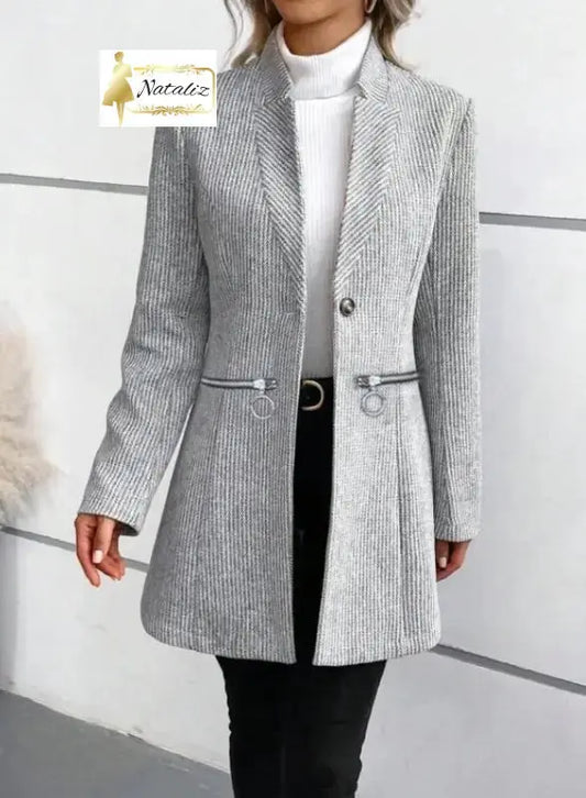 Vertical Patterned Women’s Woolen Coat Casual Coat Jacket