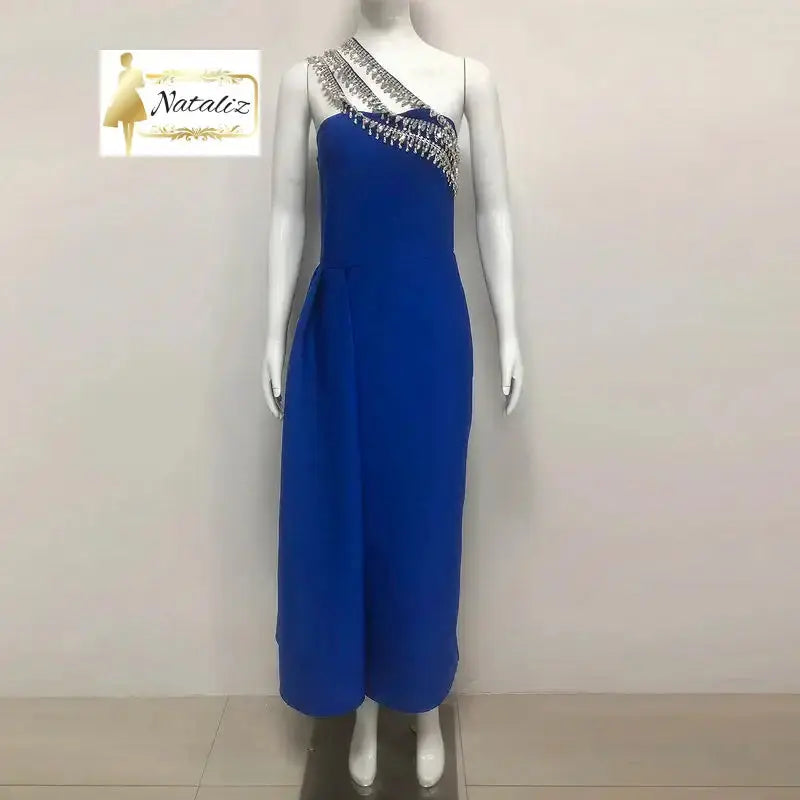 Waist Rhinestone Embroidered Backless Slanted Shoulder Maxi Dress Nataliz Boutique Shop