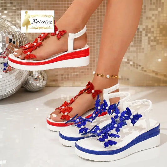 Wedge Sandals Bow-tie Slip-on Platform Rhinestone-soled Peep-toe Shoes
