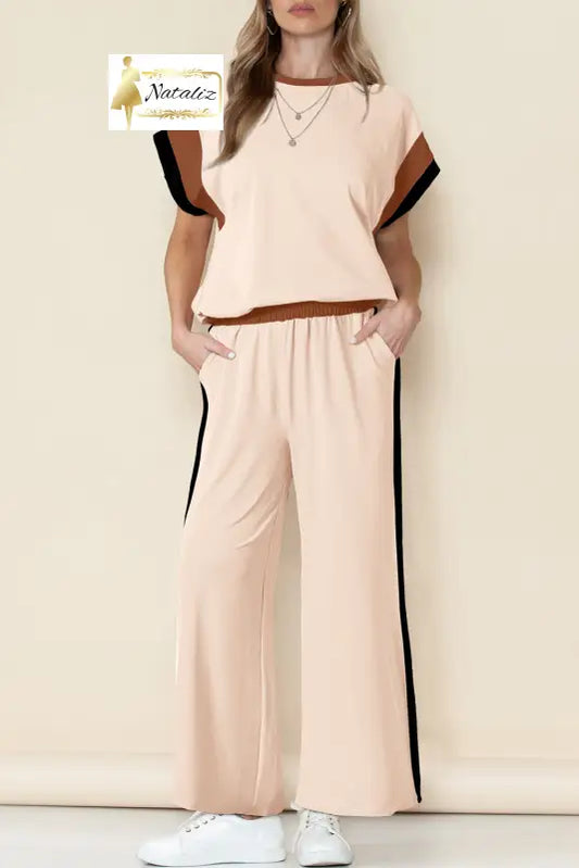 White Color Block Detail Casual Two-piece Set Dear-Lover Dropshipping