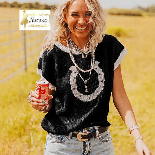 Womens Crew-neck Knitted Short-sleeve Pullover Top Tops