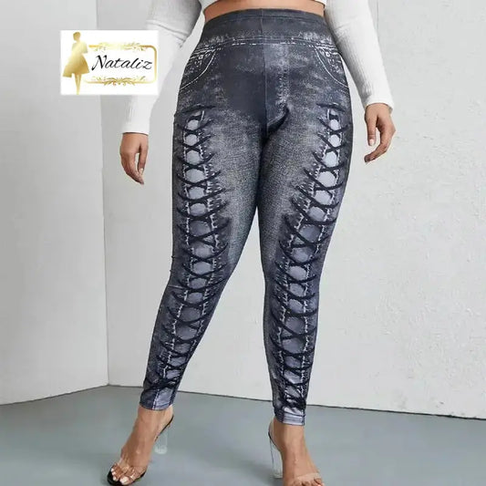 Women’s Faux Denim Printed Comfort And Casual Leggings pants