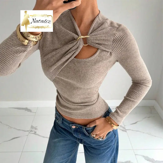 Women’s Long-sleeve Base Layer Figure-hugging Knit Top Sweater