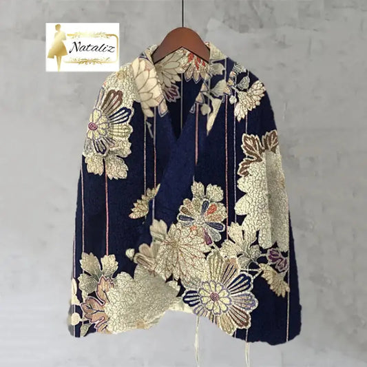 Women’s Printed Kimono Cardigan Fleece Jacket Outerwear Jacket
