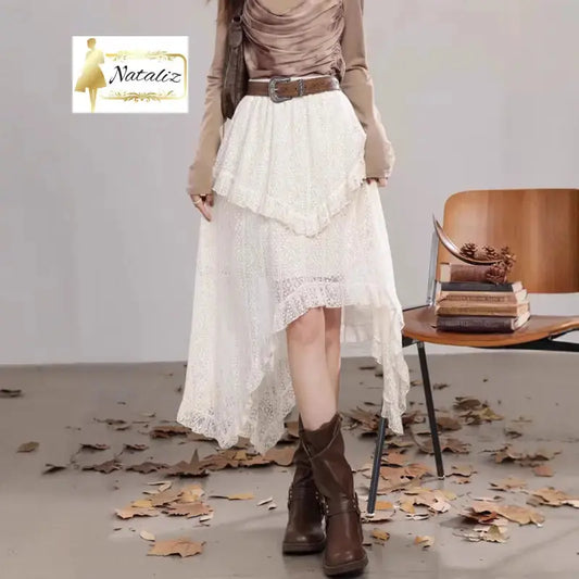 Womens Retro Hollowed Solid-Color Asymmetrical Skirt Skirts