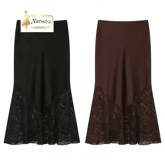 Women’s Solid-color Lace-panel Skirt Skirts